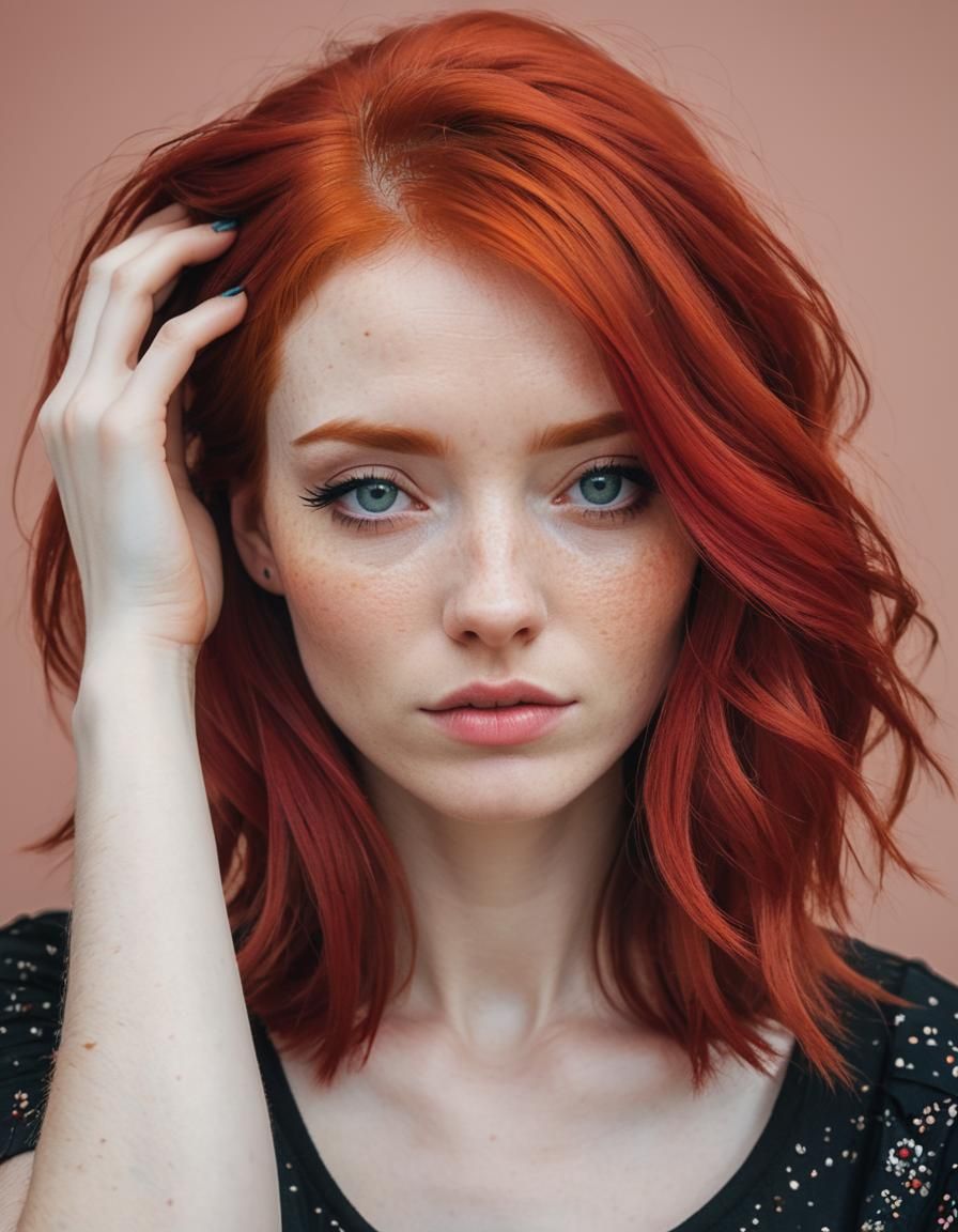 Red Haired Girl Looks Back Shyly