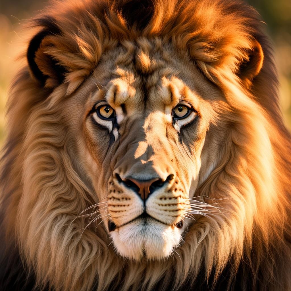 Majestic Lion Portrait in Golden Sunset Light