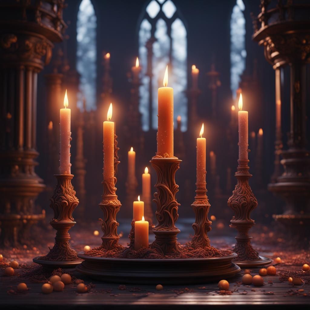 Detailed Matte Painting of Candles in Deep Color