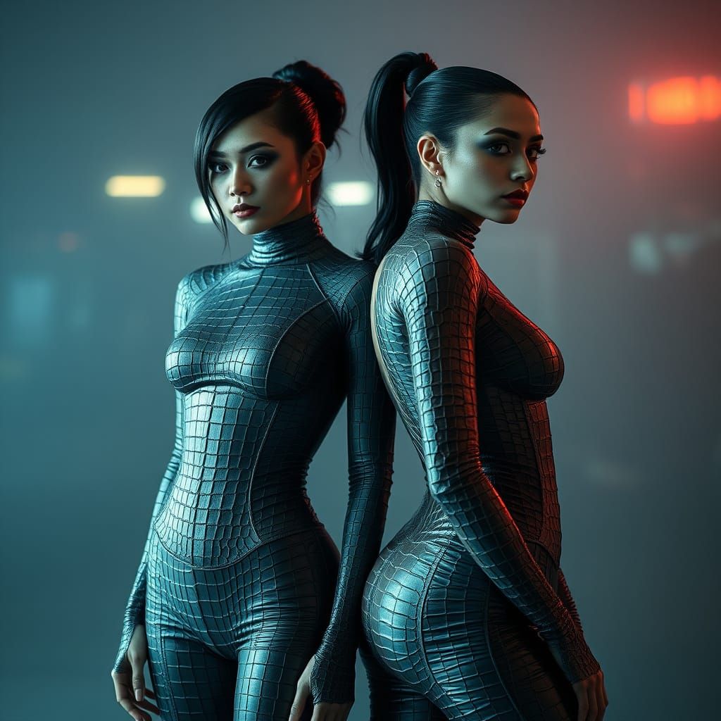 Hyperrealistic Women in Crocodile Skin Outfits