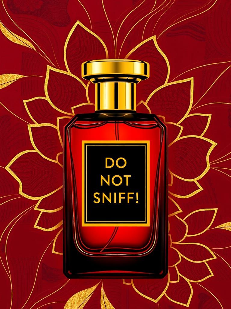 Luxurious Perfume Bottle with Bold Typography and Metallic A...