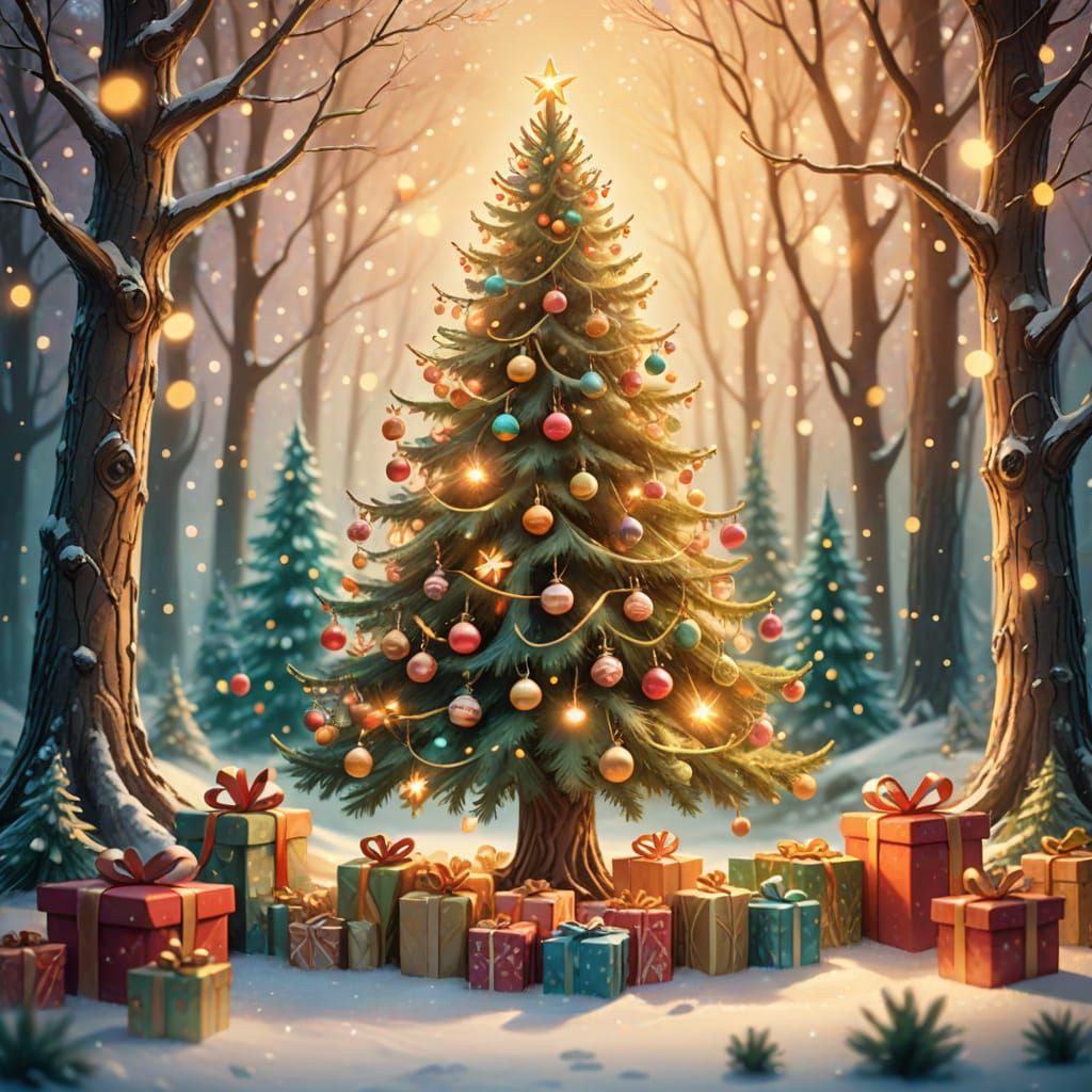 Enchanted Forest Christmas Tree with Magical Glow