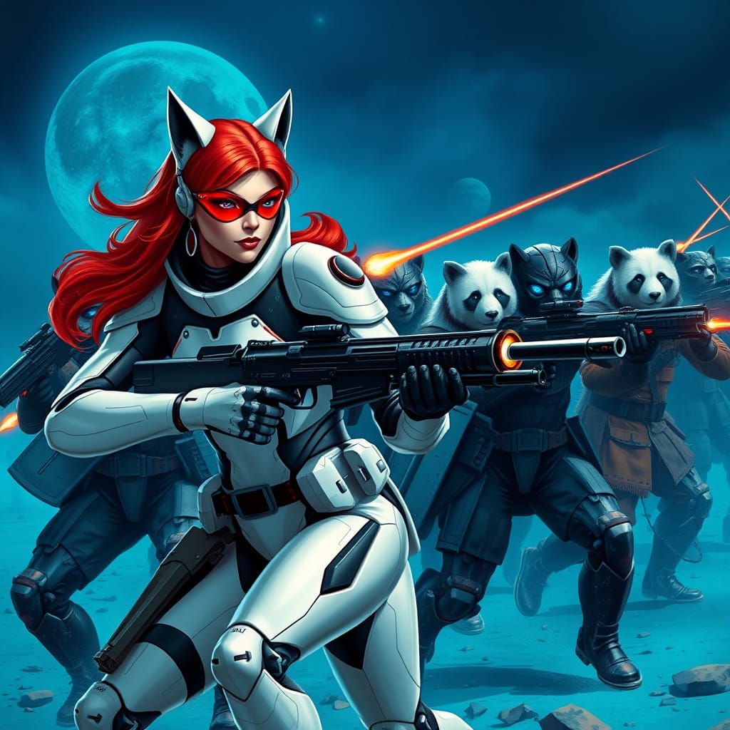 Cyberpunk Princess Cat Woman Leads Squad into Futuristic Bat...