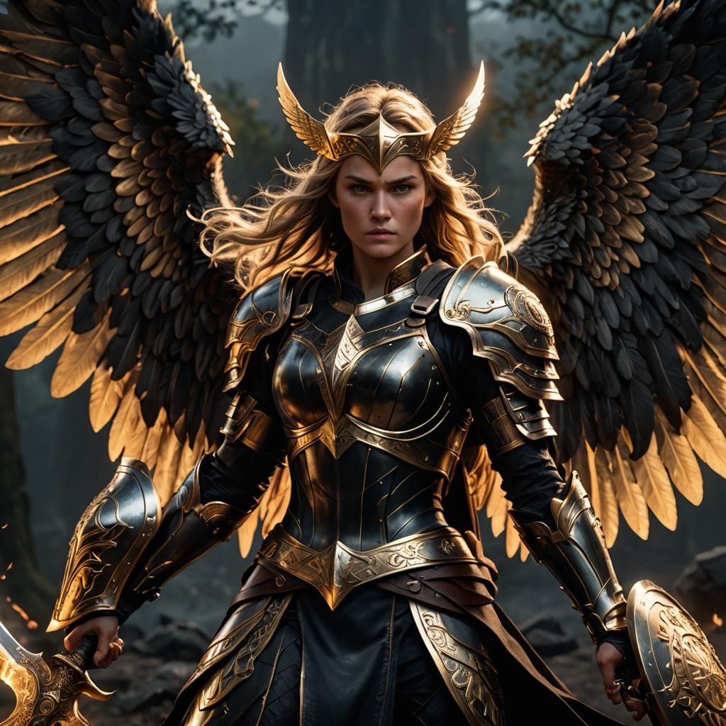 Majestic Valkyrie Warrior with Glowing Rune Sword