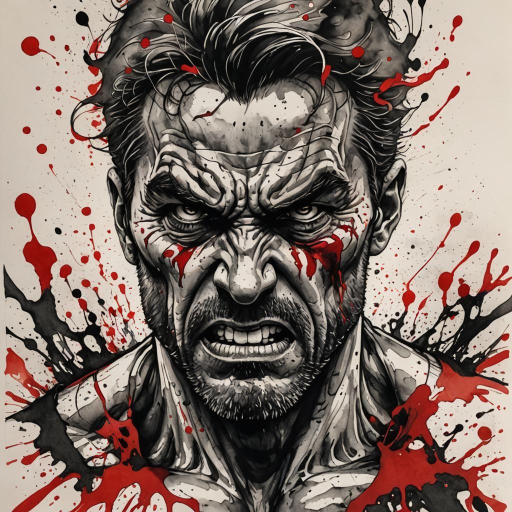 Detailed Ink Sketch of an Angry Man