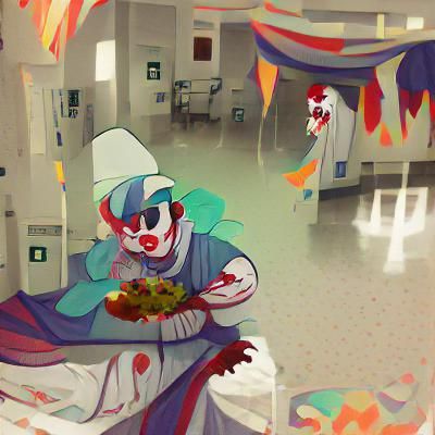 Sinister Clown Feasting in Spooky Hospital
