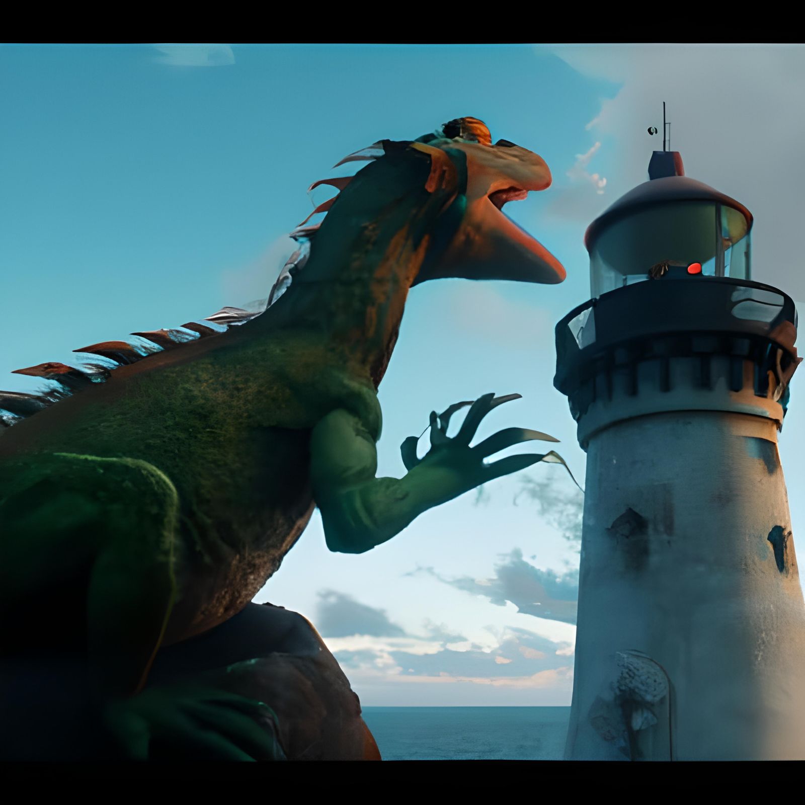 Pete's Dragon at a Lighthouse: Cinematic Film Still
