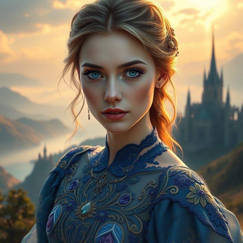 Ethereal Fantasy Portrait of a Woman in a Vibrant Landscape