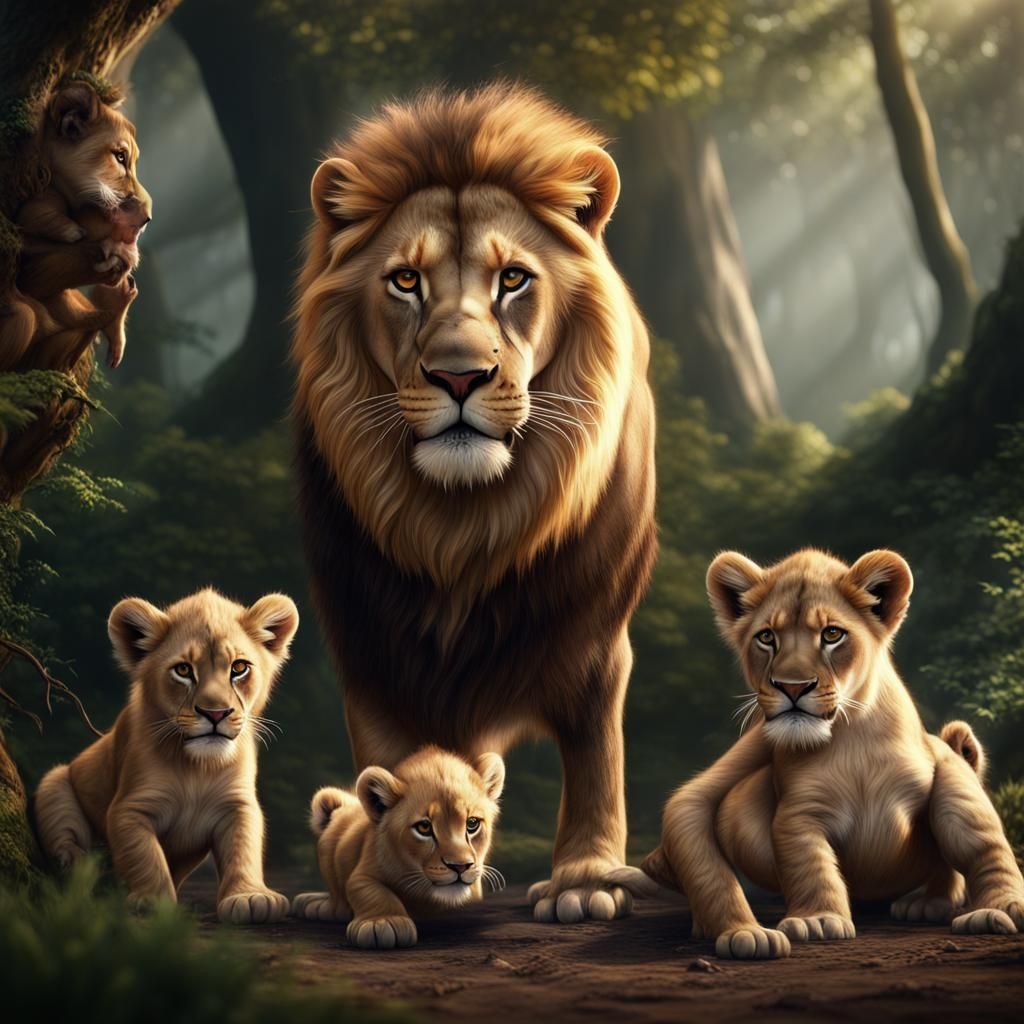 Lioness and Cubs: Fantastical Forest Concept Art