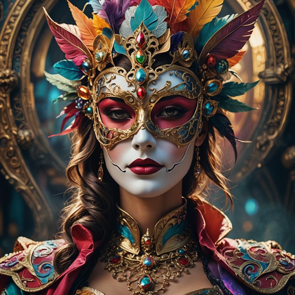 Woman in Mask: Hyperrealistic Fantasy Portrait