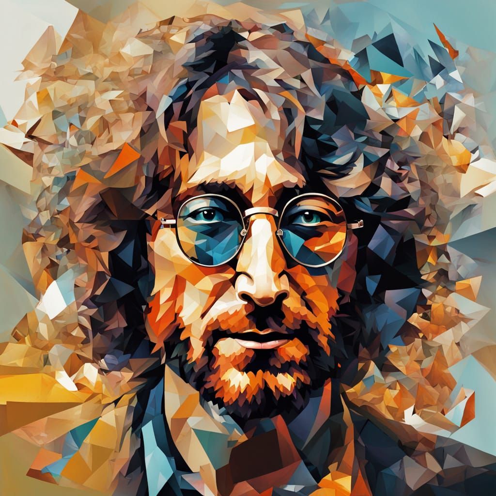 Fragmented John Lennon Portrait in Vibrant Pop Art Style