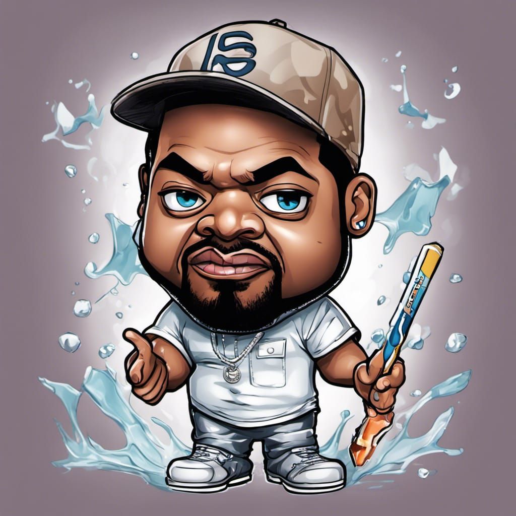 Extreme caricature chibi depiction of [Ice Cube]; characteri...