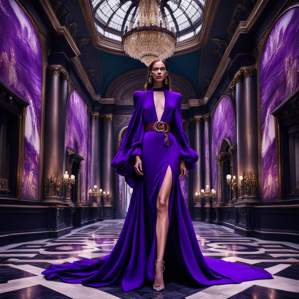 Milan Fashion Show: Redhead in Purple Gown