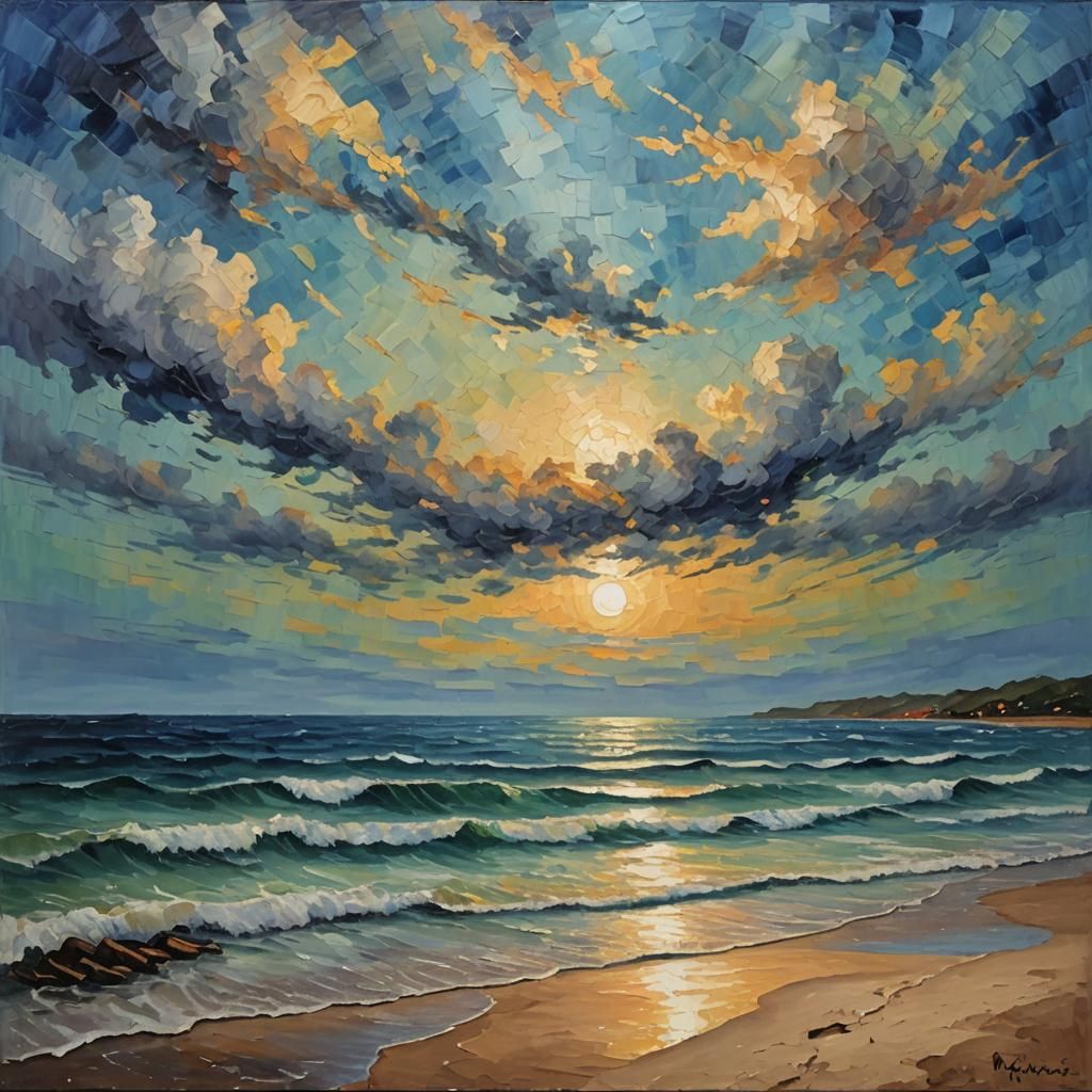 Expressionist Seascape with Impasto Oil Painting Texture