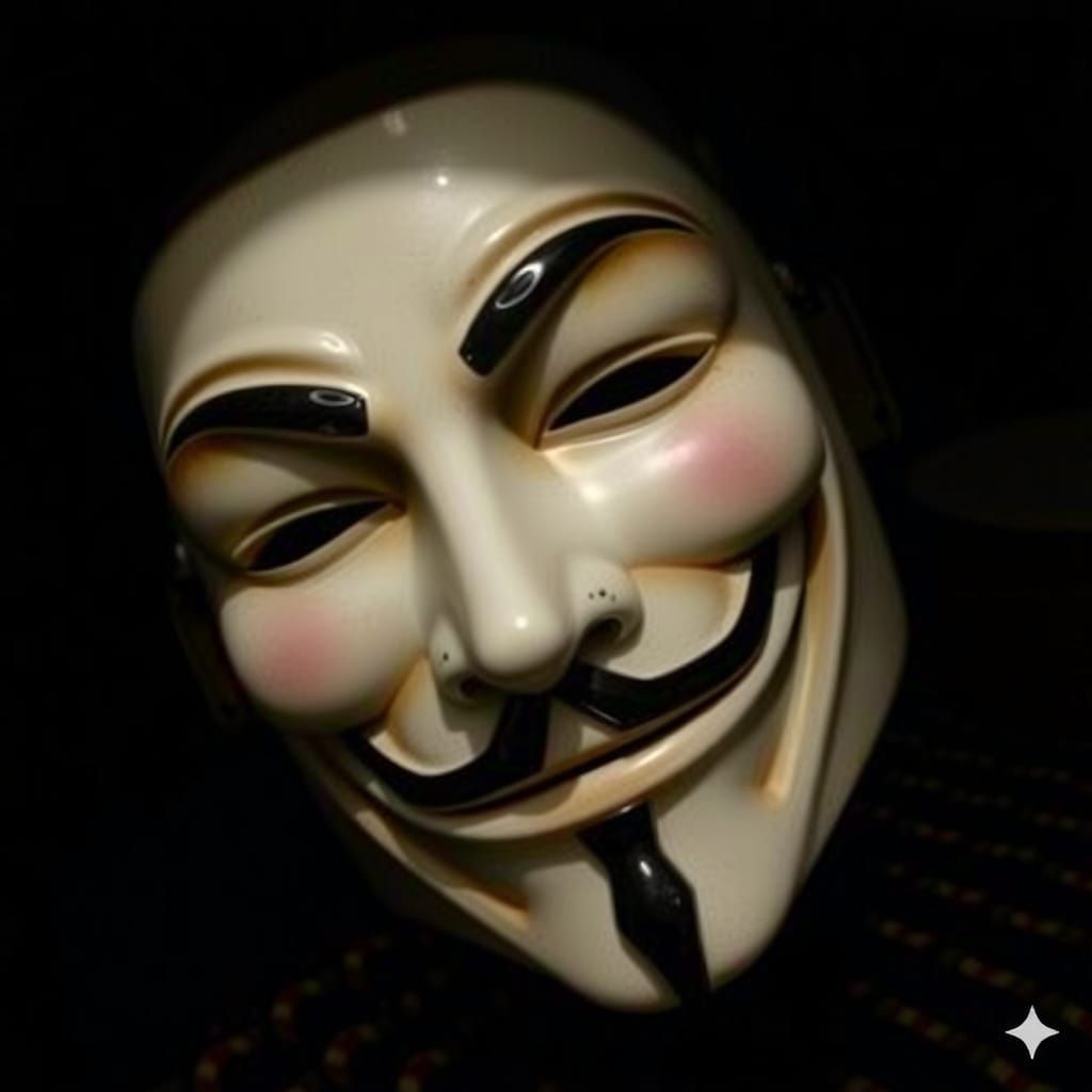 Sinister Guy Fawkes Mask in Political Thriller Style