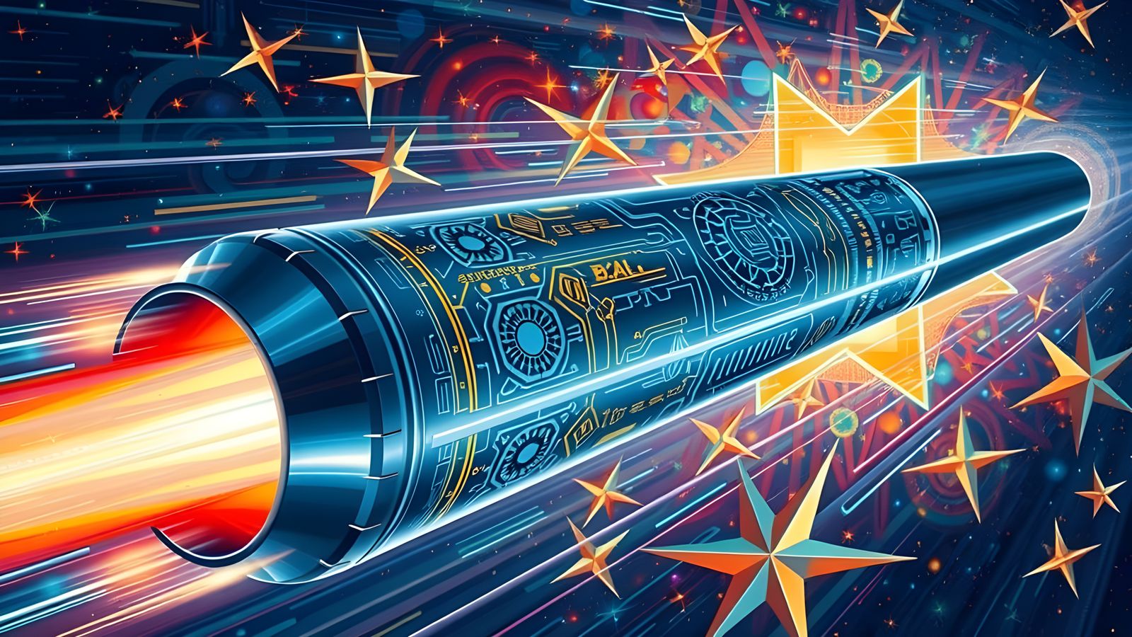 Resplendent Cylinder Races Through Impasto Cosmos