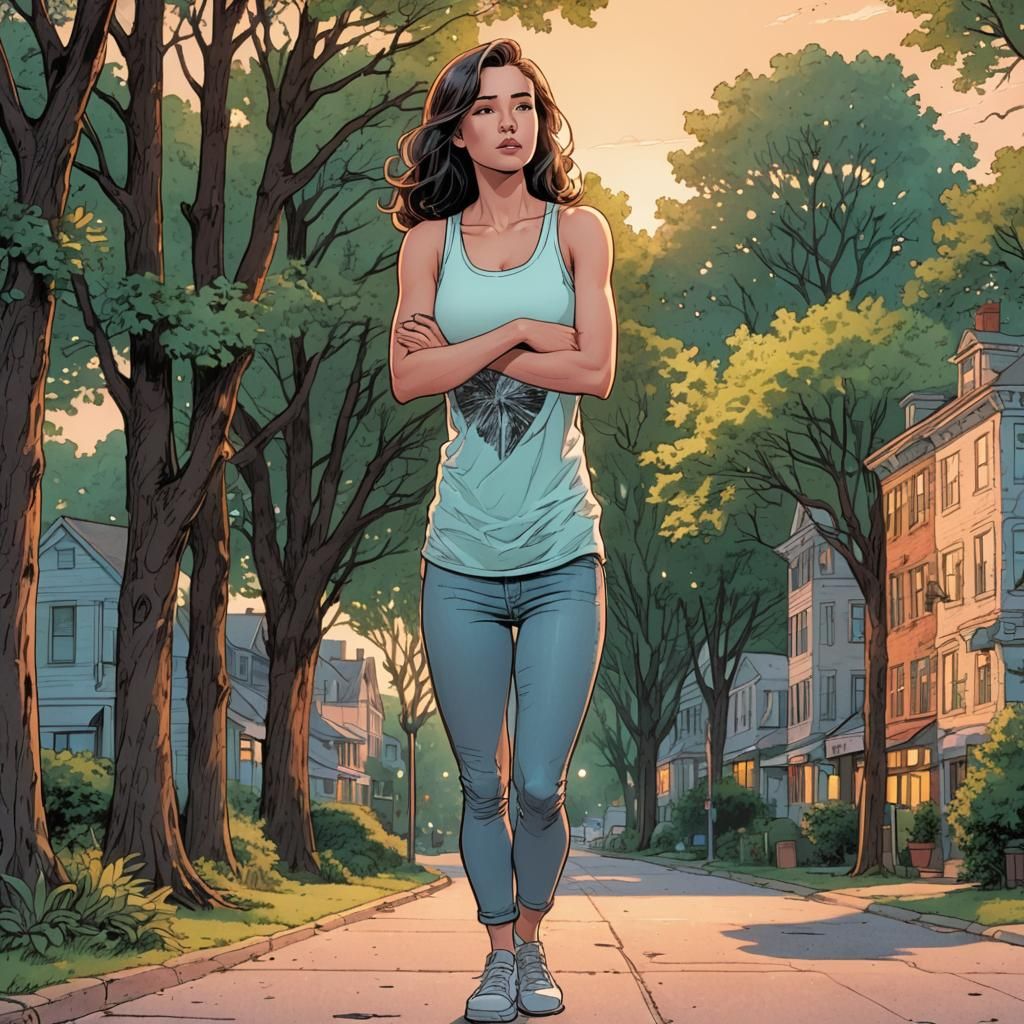 Romantic Comic Book Girl Blushing in Pastel Colors