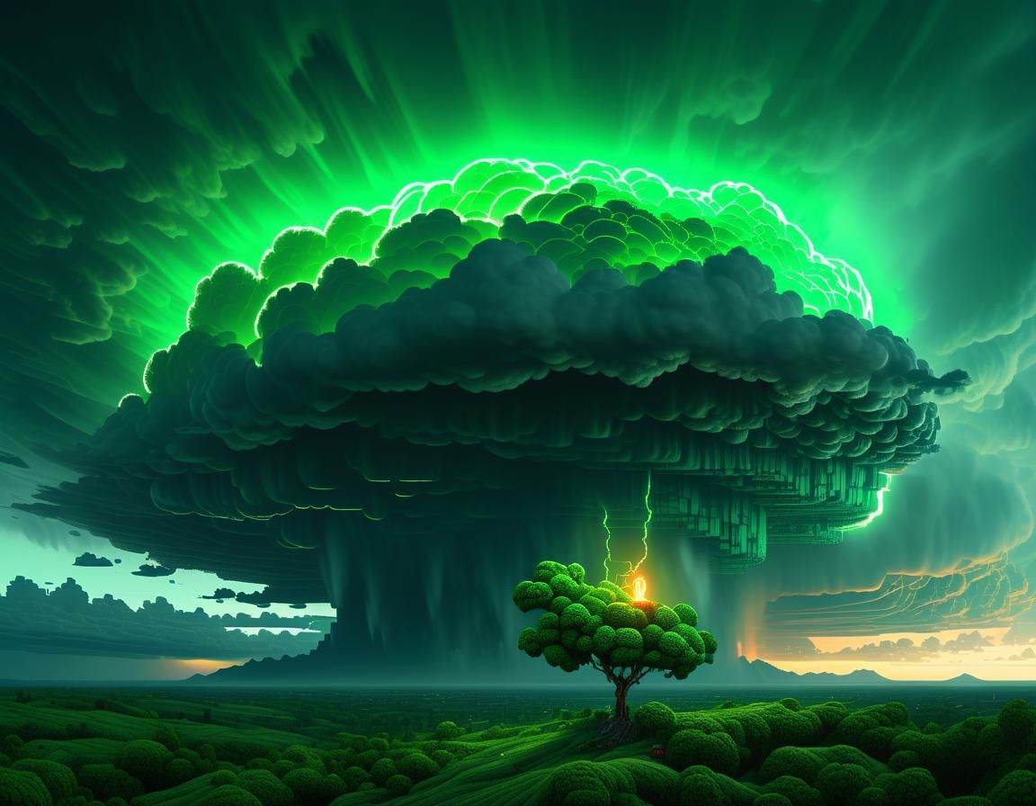 Apocalyptic Pixel Art Storm Cloud Reflection