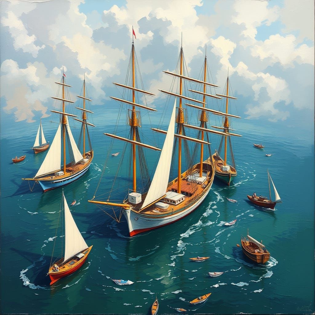 Artistic Ships Sailing on a Vibrant Ocean