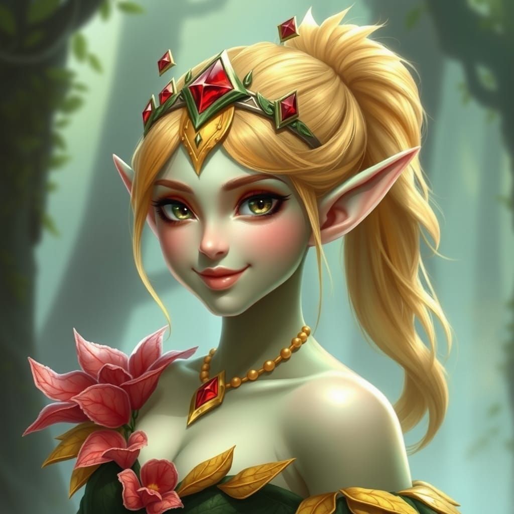 Ethereal Elf Woman with Leaf Skirt