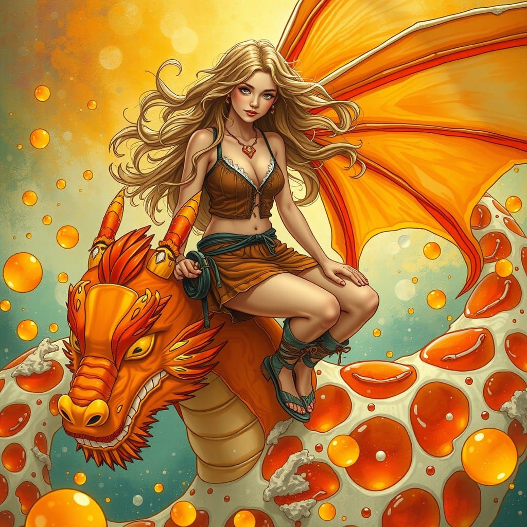 Gummy Dragon Rider: Fantasy Art Nouveau Style