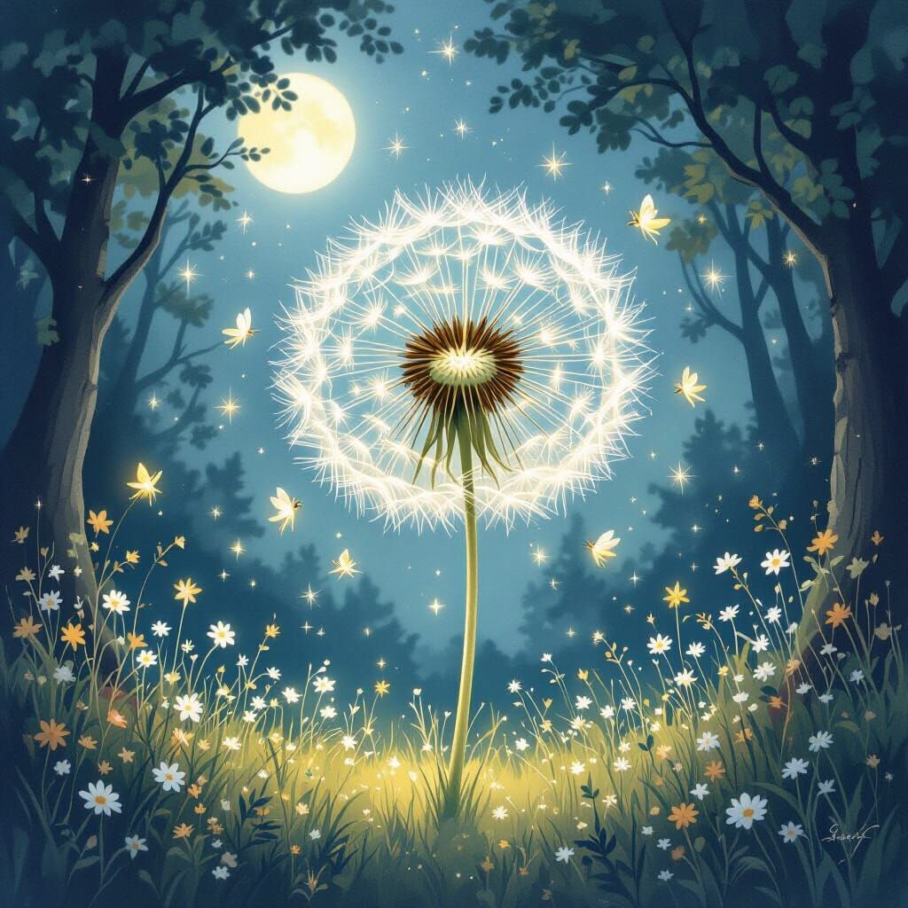 Enchanted Forest Dandelion Portal in Moonlight