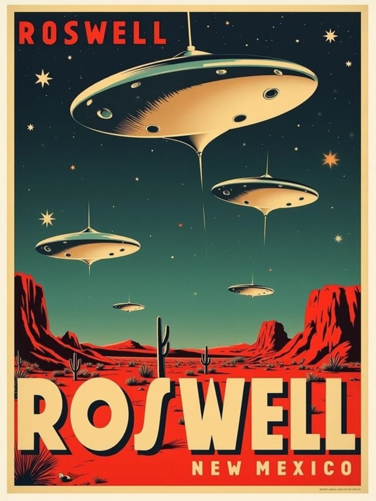 Retro-Style UFO Poster in Surreal Comic Art