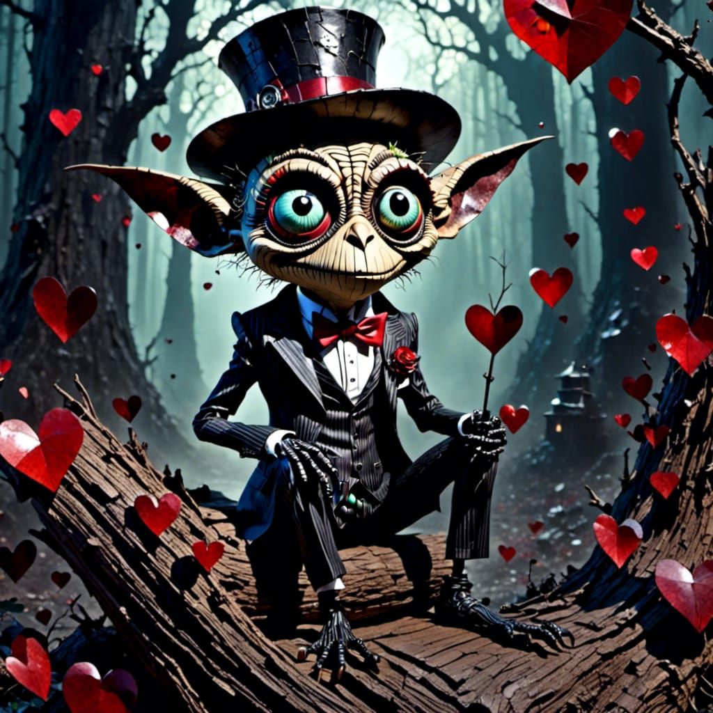 Detailed Gremlin in Forest, Mixed-Media 3D Render