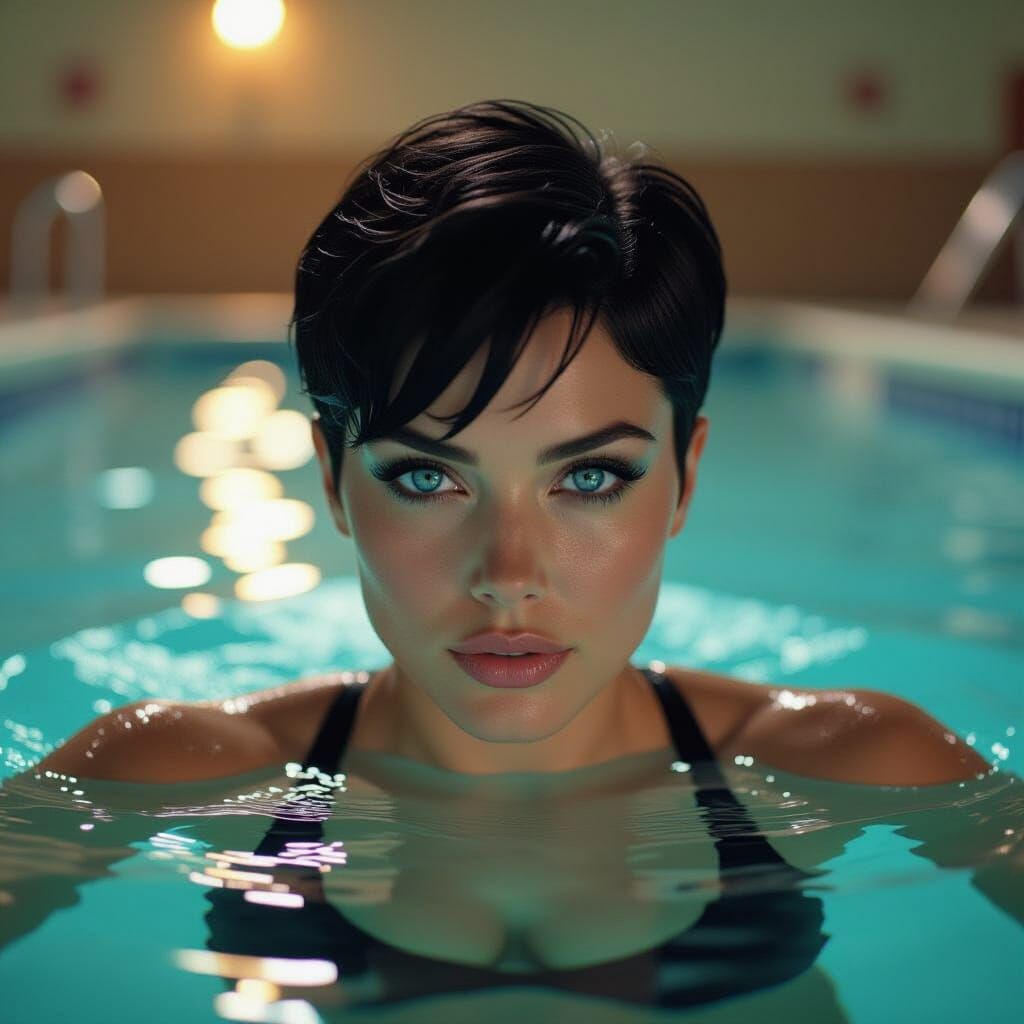 Athletic Woman Swims in Pool: Cinematic Style