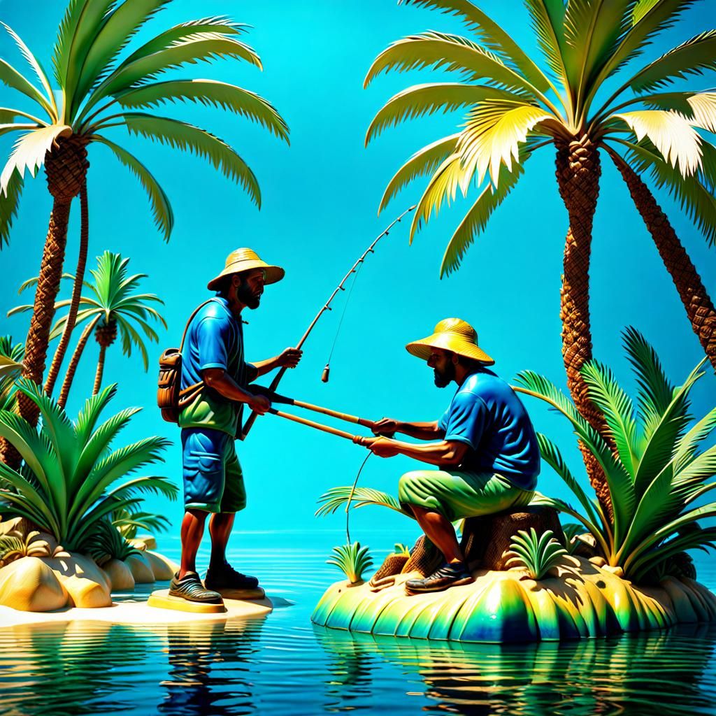 Fisherman in Pond: Hyperrealistic Ceramic 3D Model