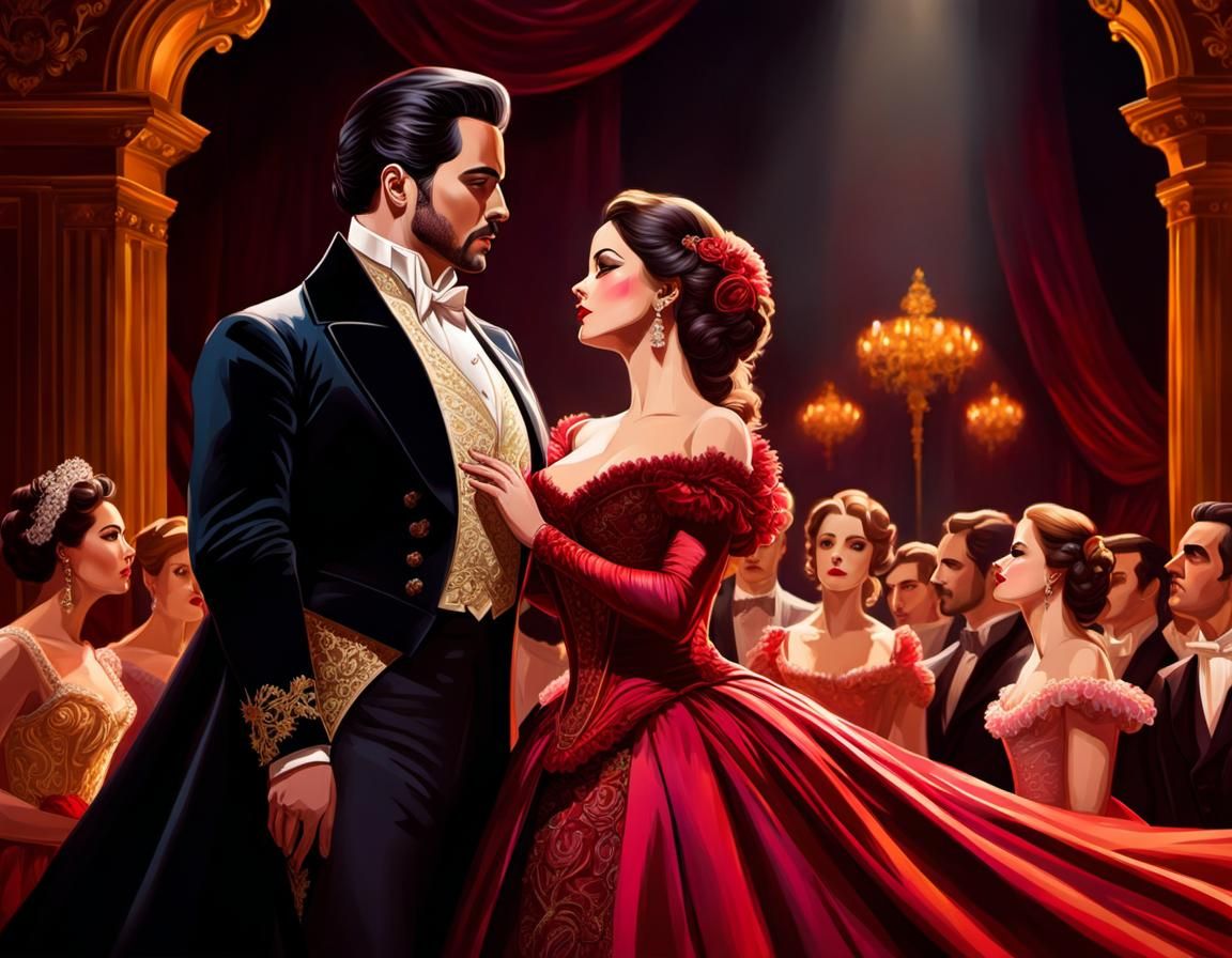 La Traviata Opera: Dramatic Stage Scene in Digital Painting