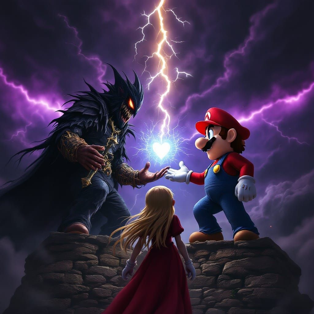Dark Sorcerer Villain Confronts Heroic Mario