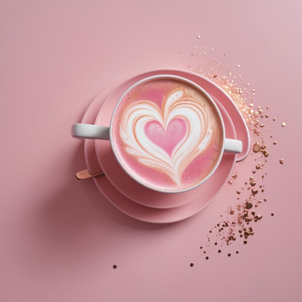 Pastel Anime Pink Latte with Heart