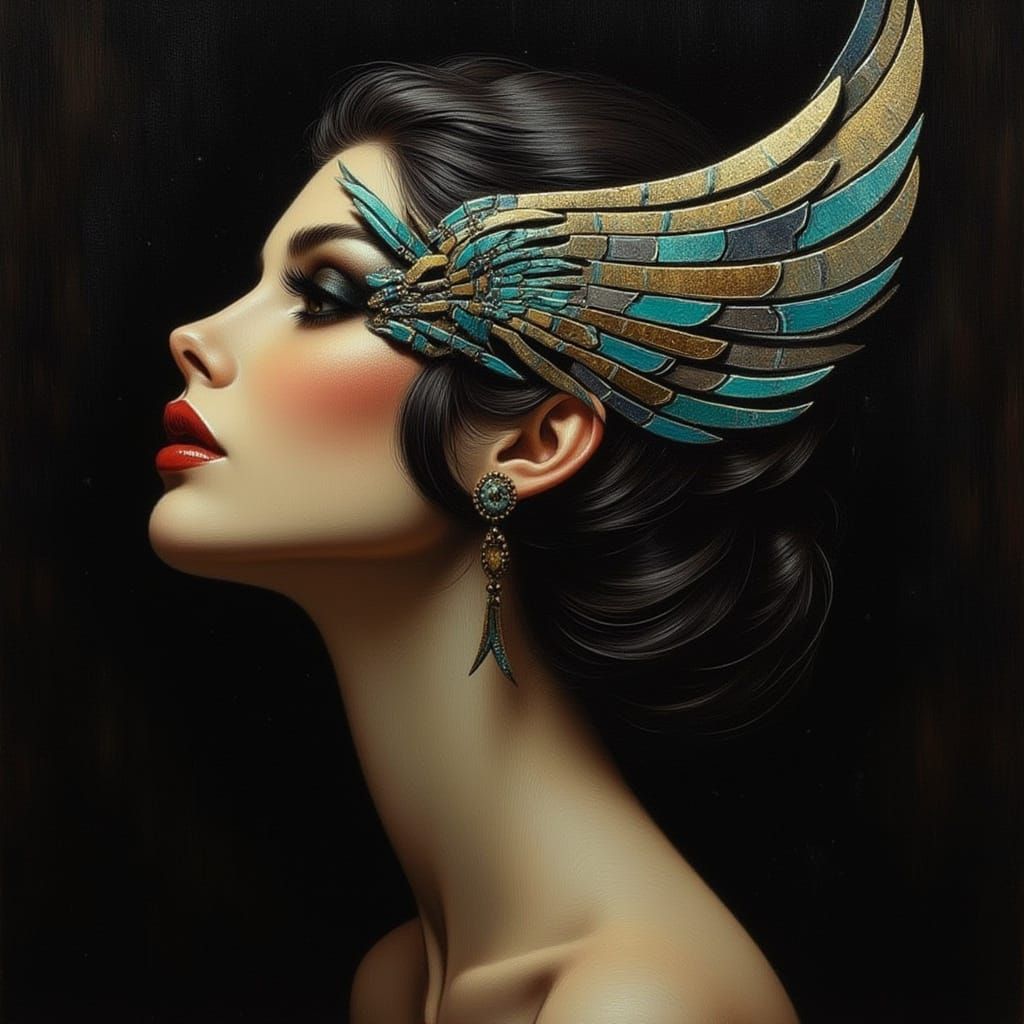 Art Deco Female Bust with Winged Headdress