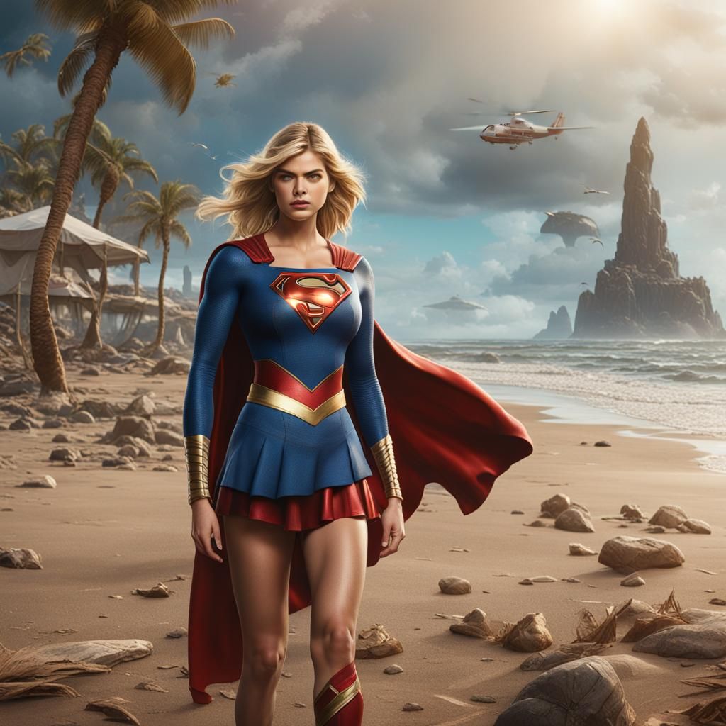 Supergirl on the Beach: Detailed Fantasy Concept Art