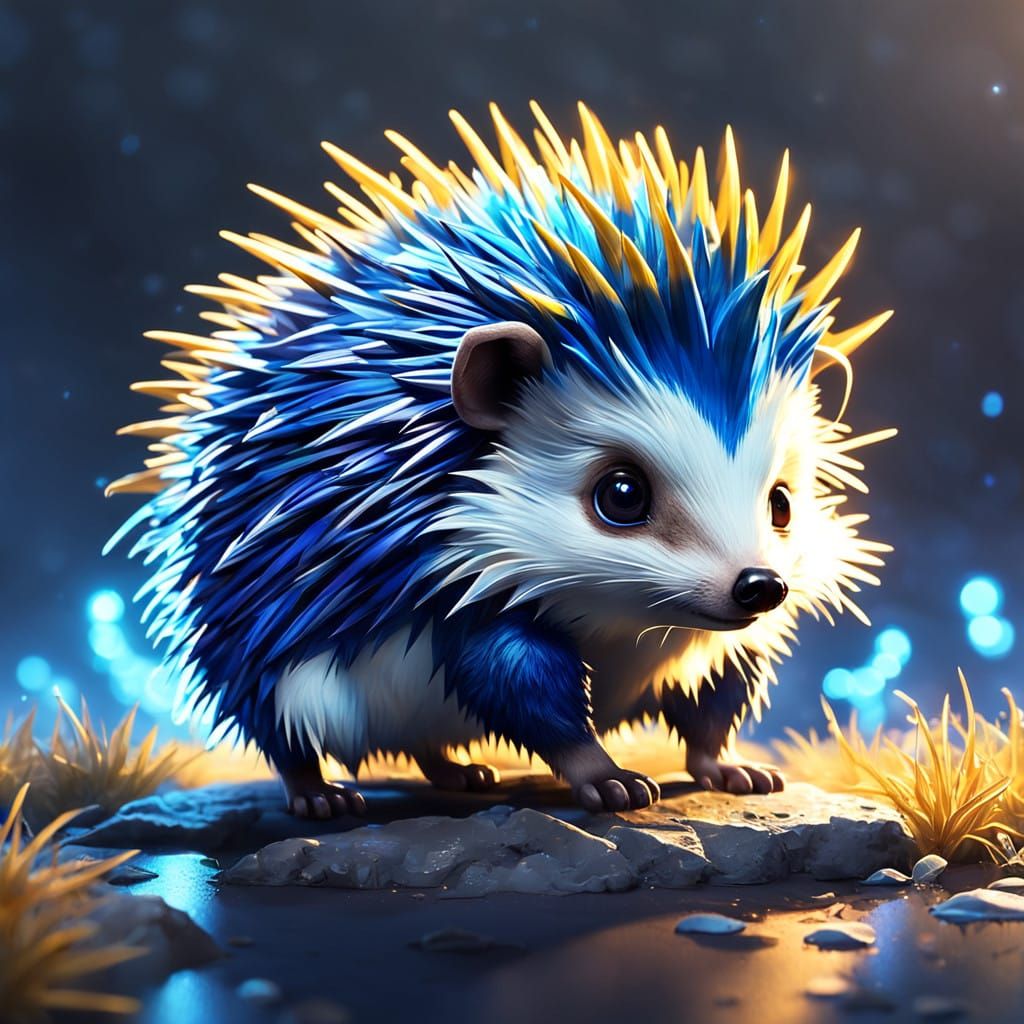 Iridescent Hedgehog with Electric Quills in Soft Dreamlike L...