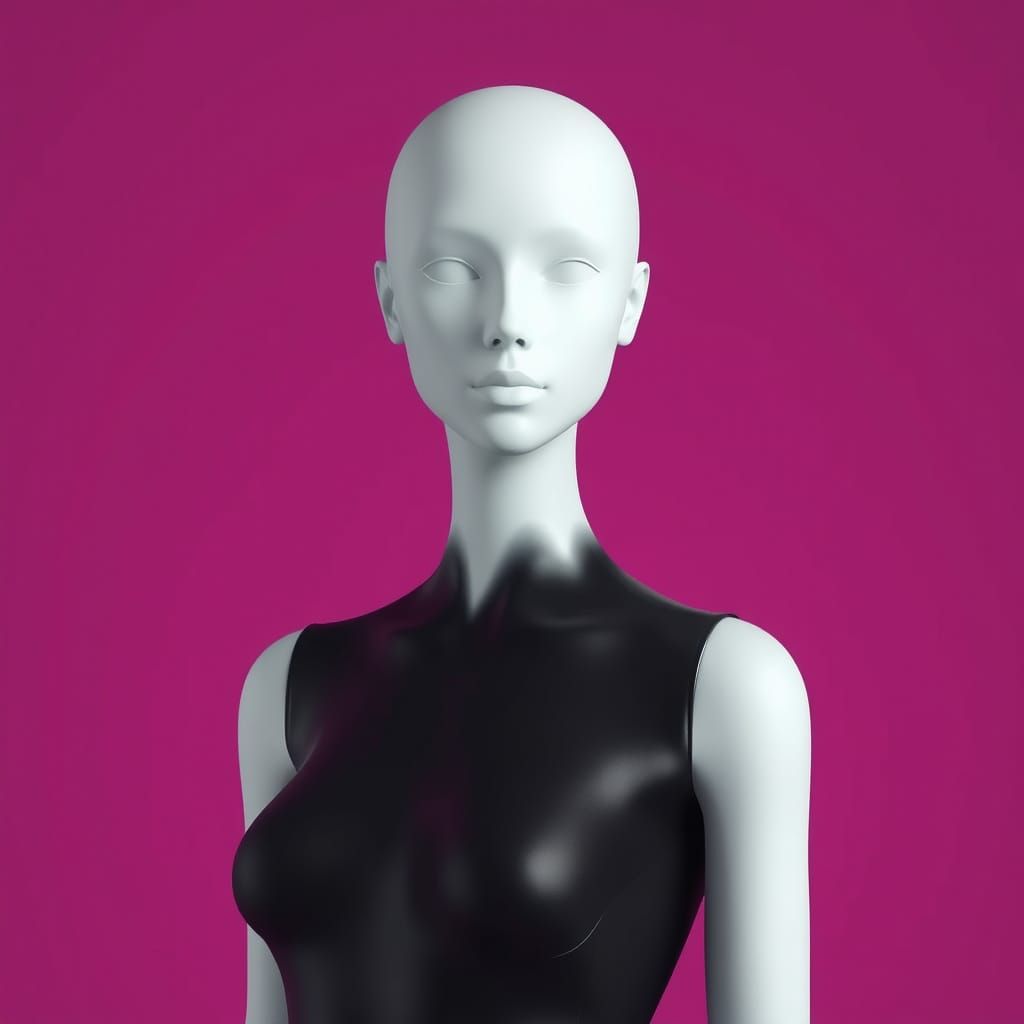 Hyper-Realistic Portrait of a Chalk-White Mannequin in a Bla...