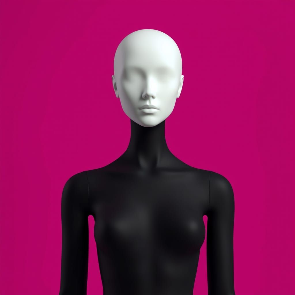 Surreal Portrait of a Chalk-White Mannequin in a Black Bodys...