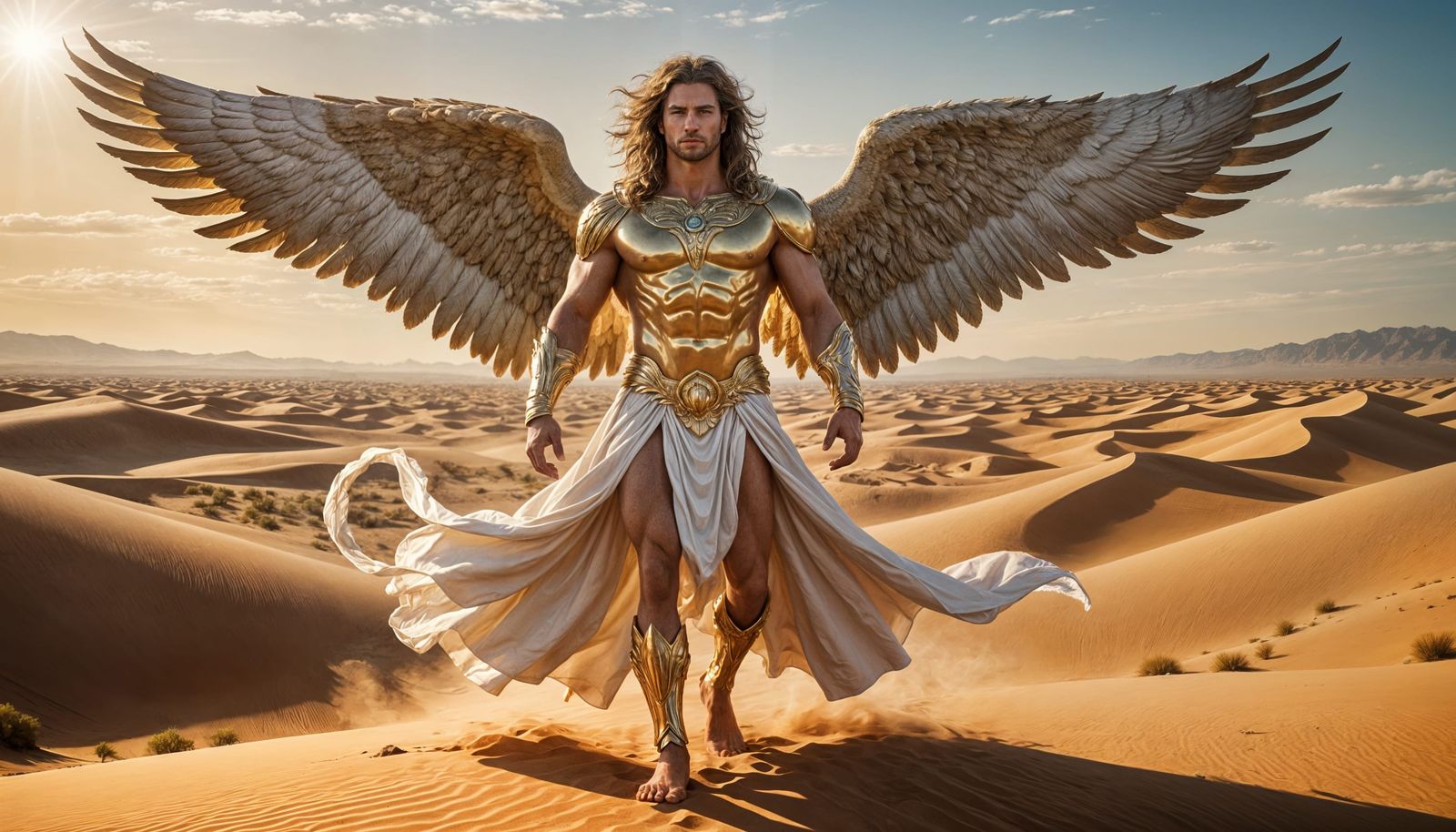 Ethereal Angel in Desert Landscape