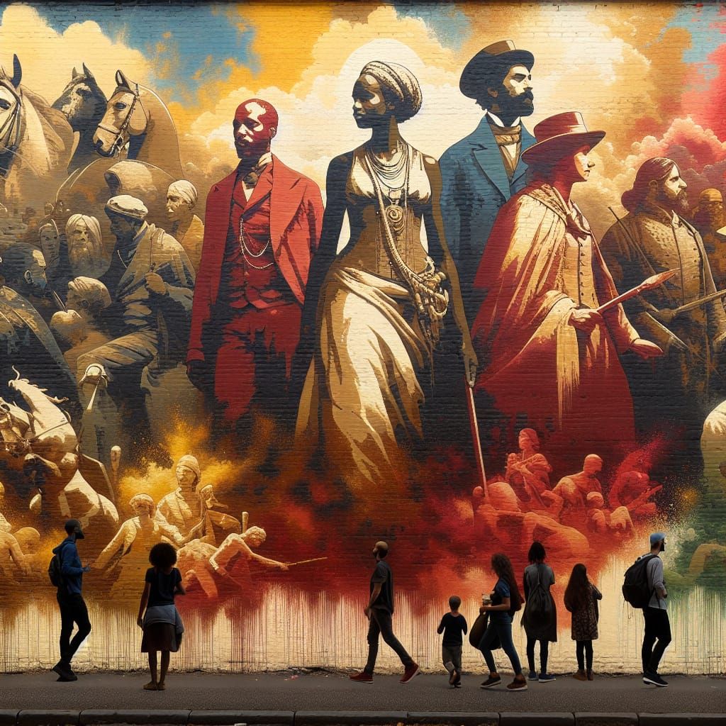 Street Art Masterpiece with Diverse Silhouettes