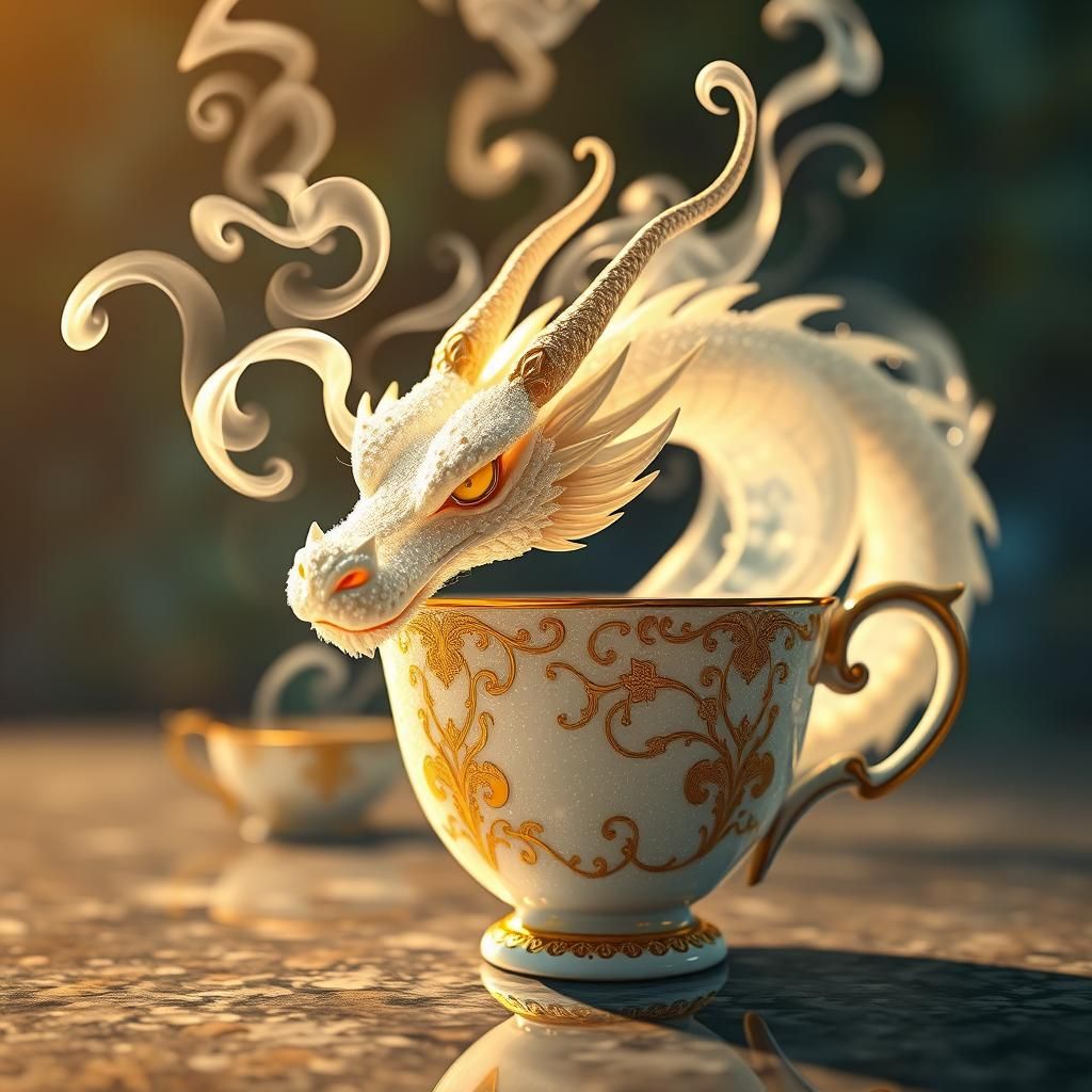 Dragon Tea Cup: Ethereal Mist Dragon Portrait