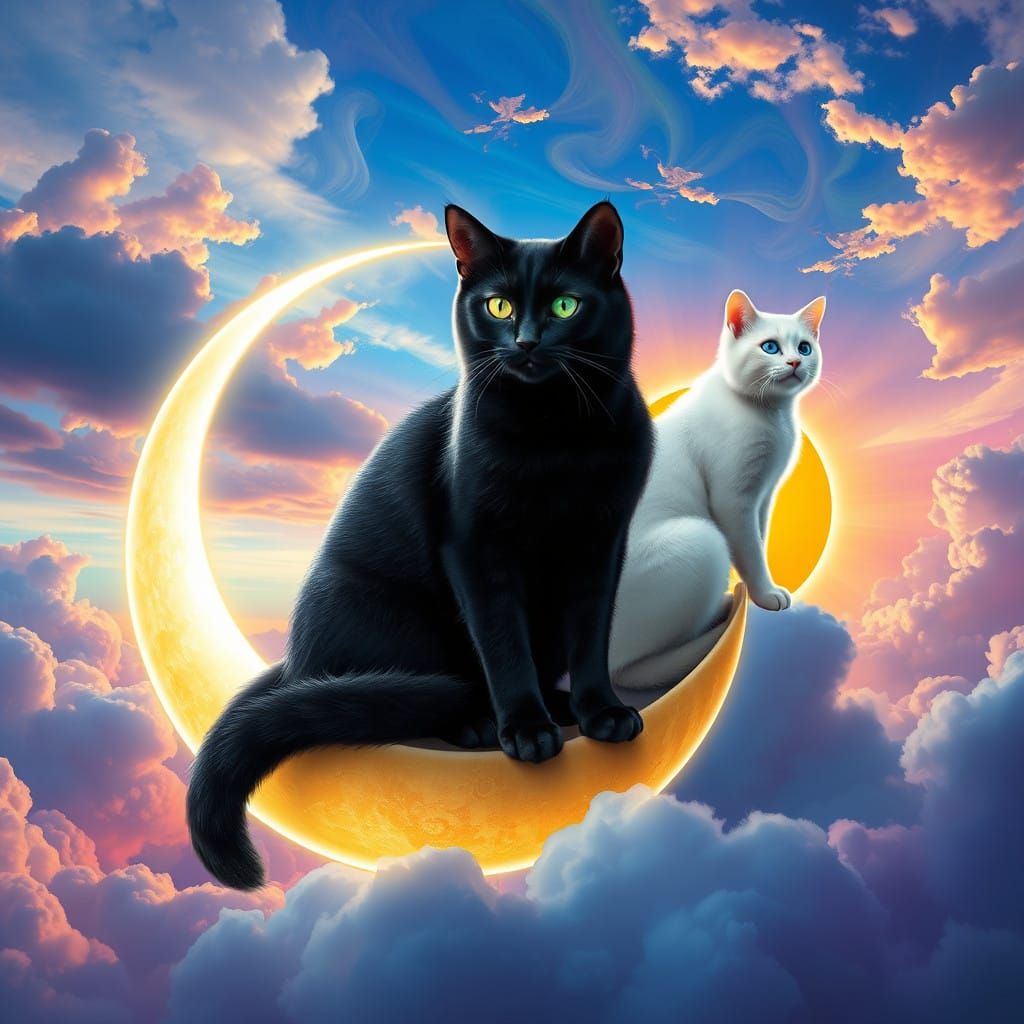 Ethereal Felines Converge on Dreamlike Sky