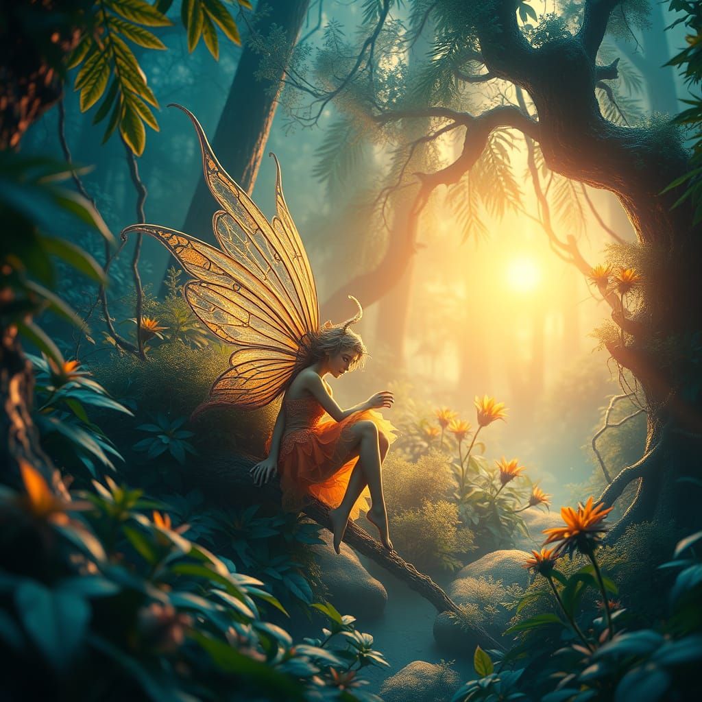 Whimsical Faerie in Enchanted Forest Glade