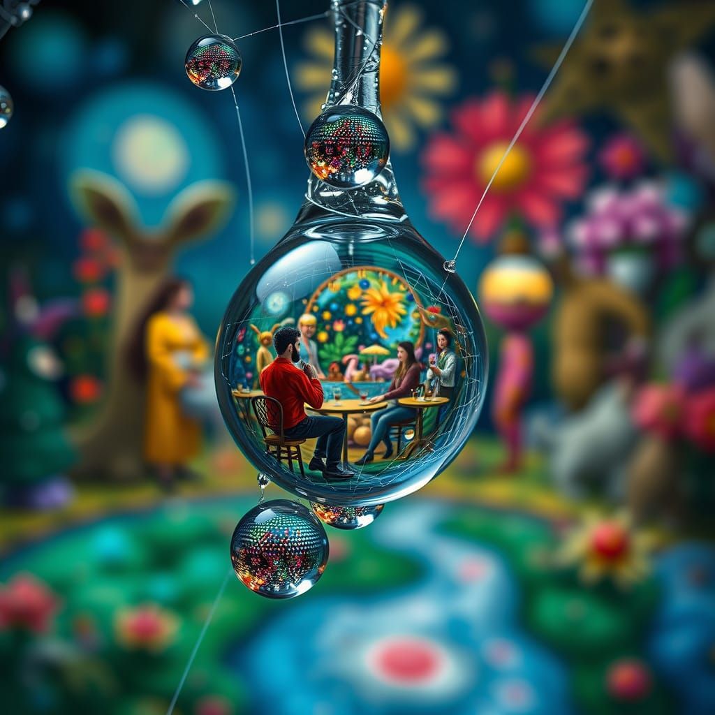 Surreal Dewdrop Utopia Reflecting Bizarre Dreamscape