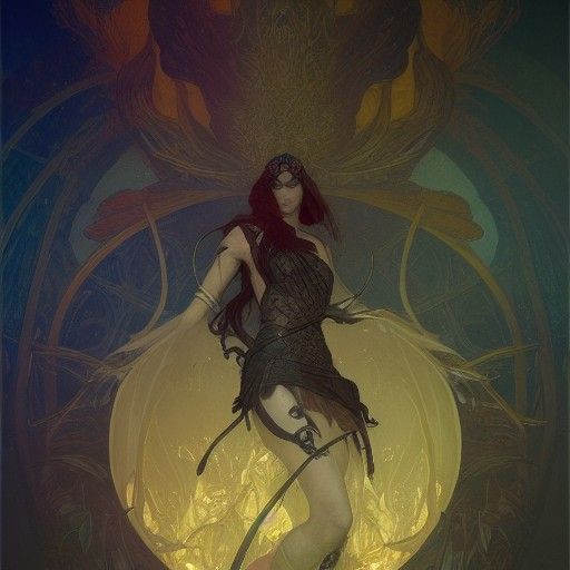 Horrific Siren with Trident in Fiery Hellscape