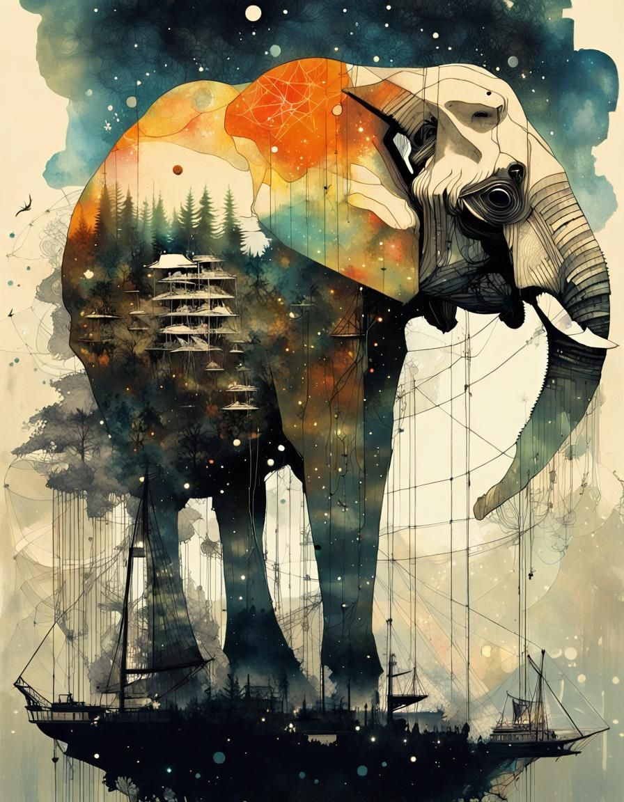 Galaxy Meets World in Double Exposure Art