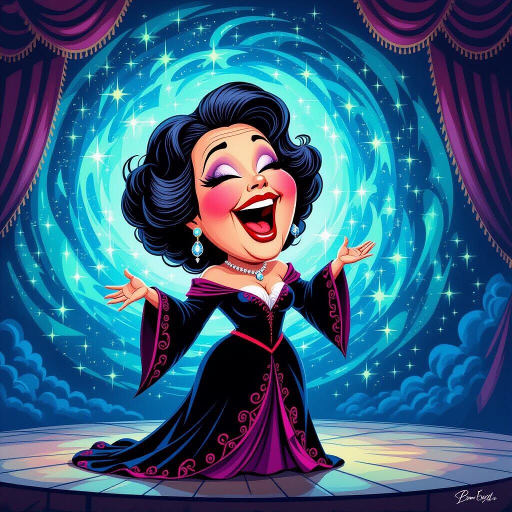 Opera Singer Caricature with Bioluminescent Stage
