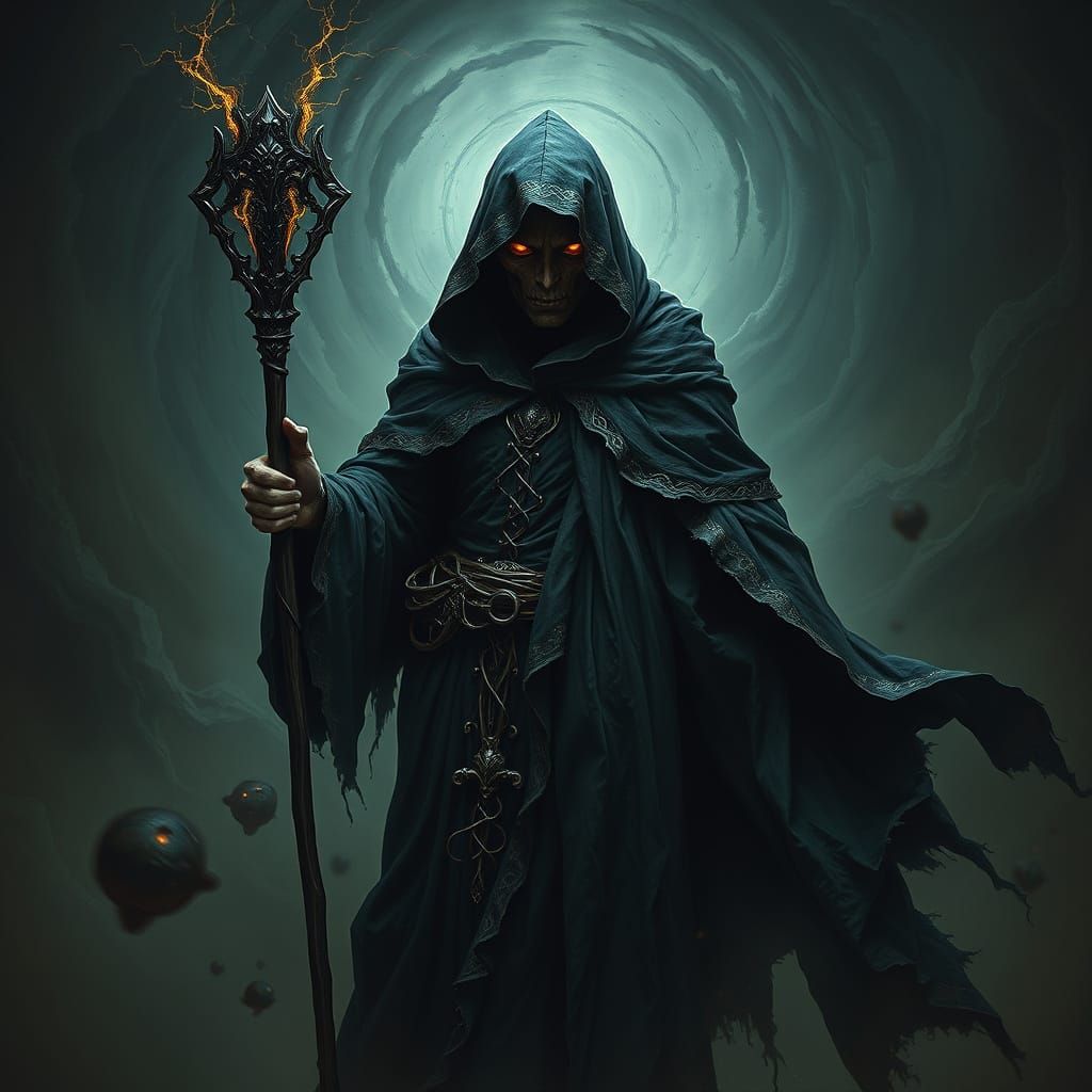 Dark Sorcerer in Shadowy Vortex