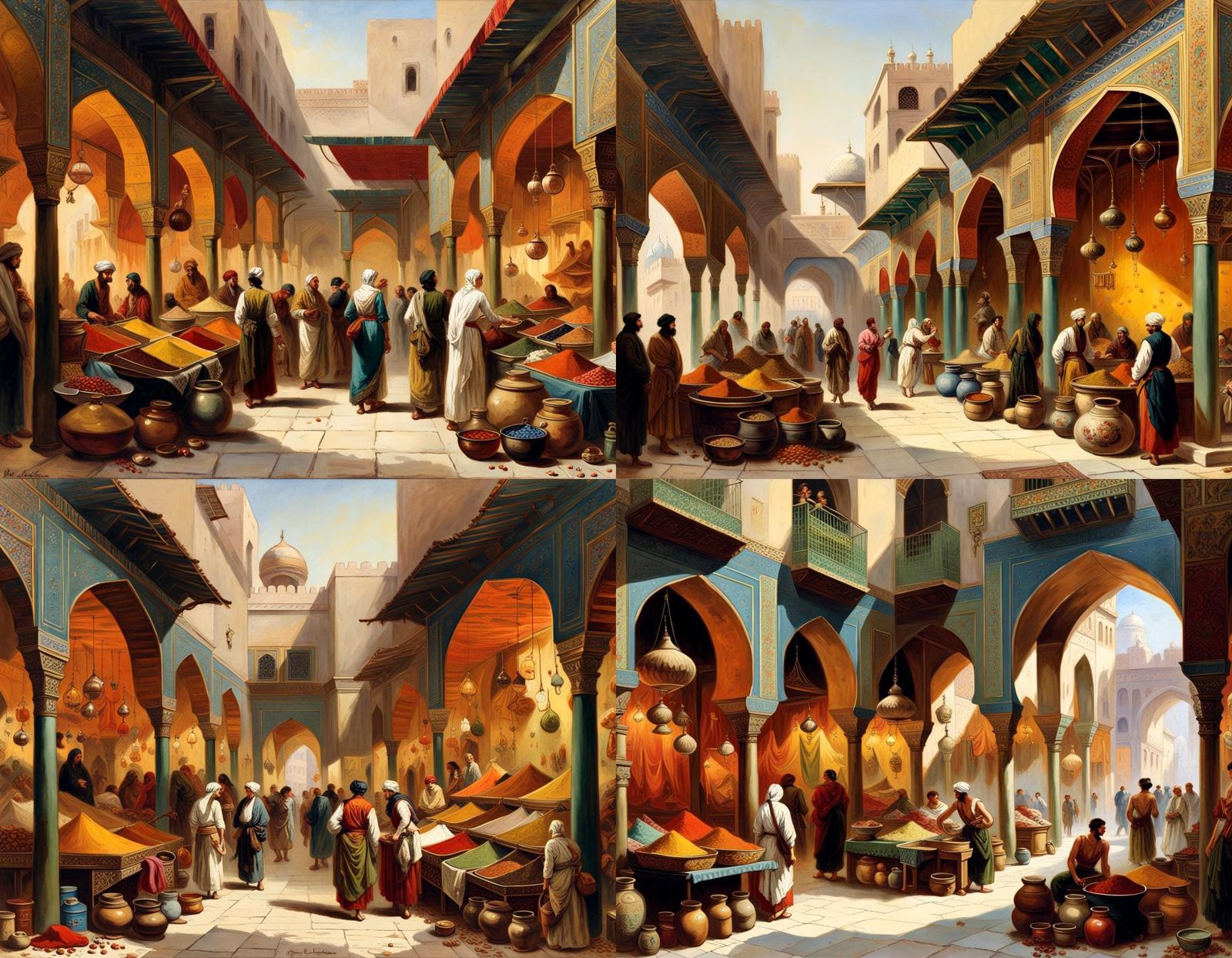 Exotic Orientalist Bazaar Scene as Oil Painting