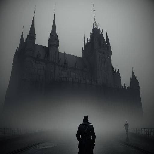 Eerie Cityscape with Castle in German Expressionist Style